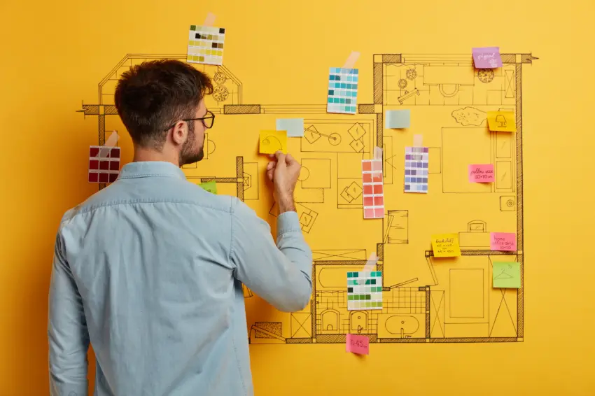Person working interior design and planning